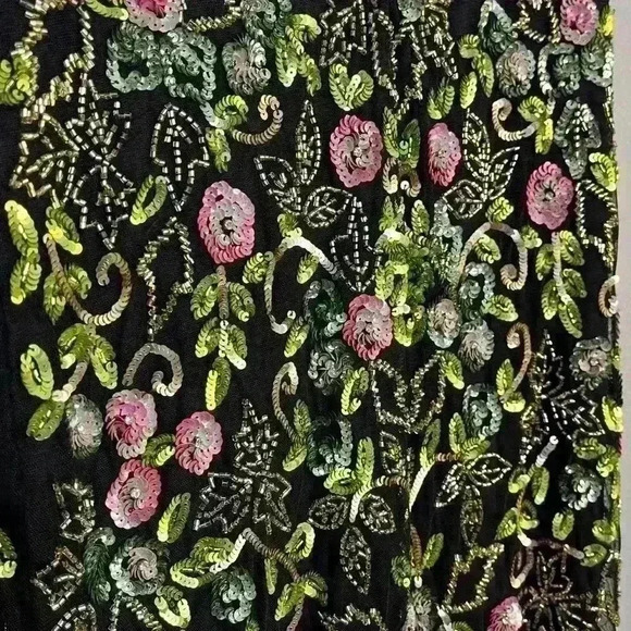 Mac Duggal Black Multi Floral Embroidered Flutter Cap Sleeve Midi Dress Size 4 - Picture 9 of 17